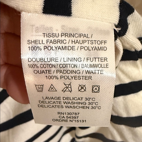 Saint James Mademoiselle Navy Quilted Vest with beautiful stripes on lining. 14 - Picture 9 of 14